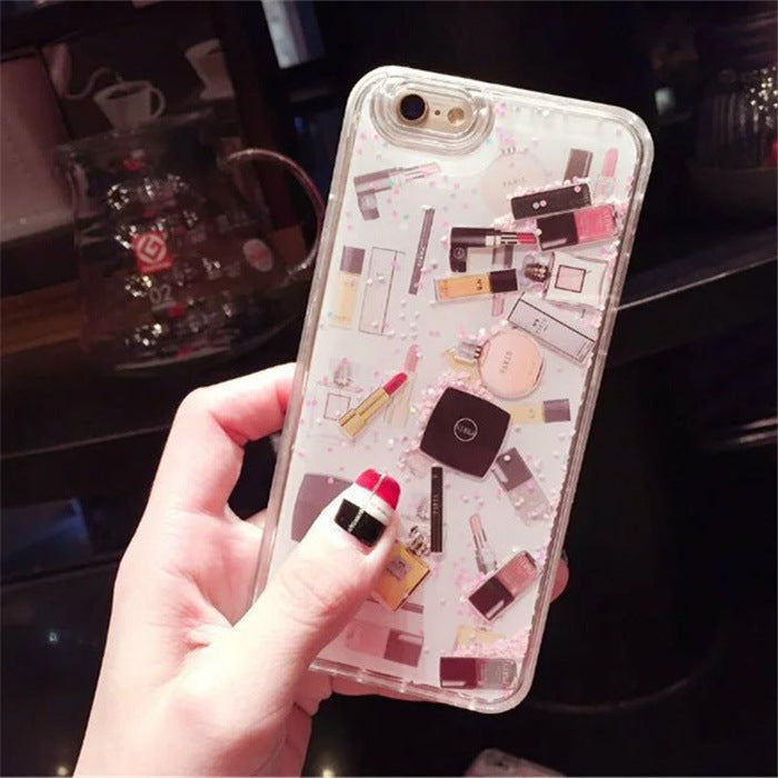 Cosmetics pattern mobile phone case liquid quicksand  protective cover