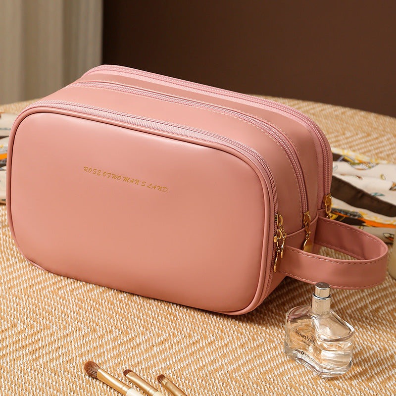 Good-looking Portable PU Double Zipper Cosmetic   Buggy Bag