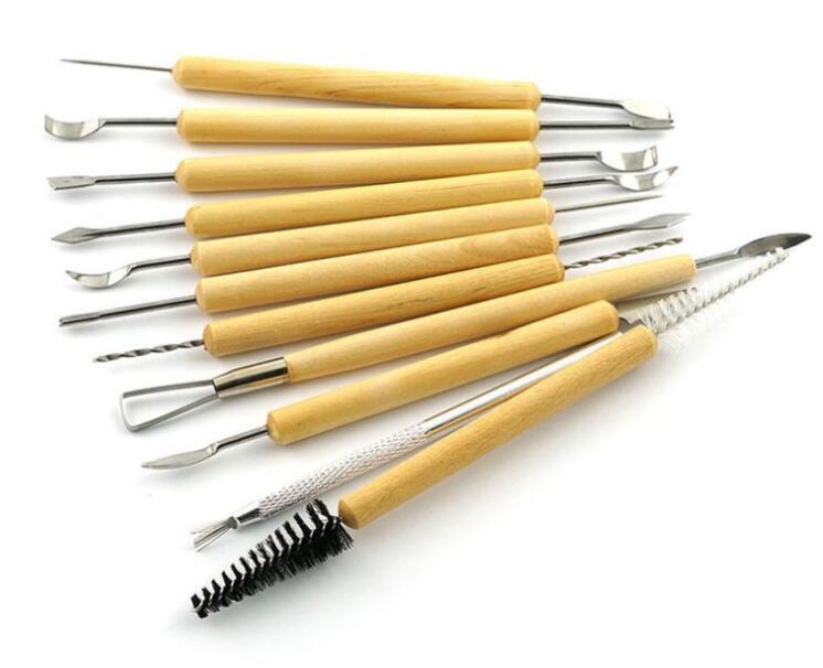 11pcs Clay Sculpting Sculpt Smoothing Wax Carving Pottery Ceramic Hand Tools Polymer Shapers Modeling Carving Tool Wood Handle