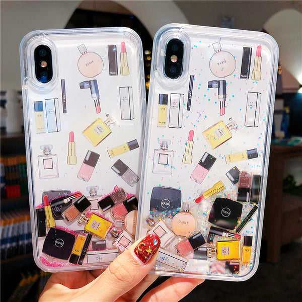 Cosmetics pattern mobile phone case liquid quicksand  protective cover