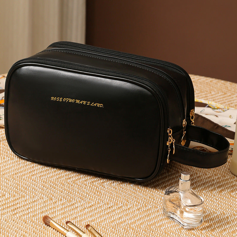 Good-looking Portable PU Double Zipper Cosmetic   Buggy Bag