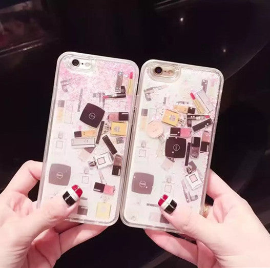 Cosmetics pattern mobile phone case liquid quicksand  protective cover