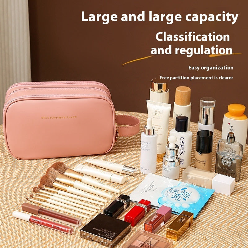 Good-looking Portable PU Double Zipper Cosmetic   Buggy Bag